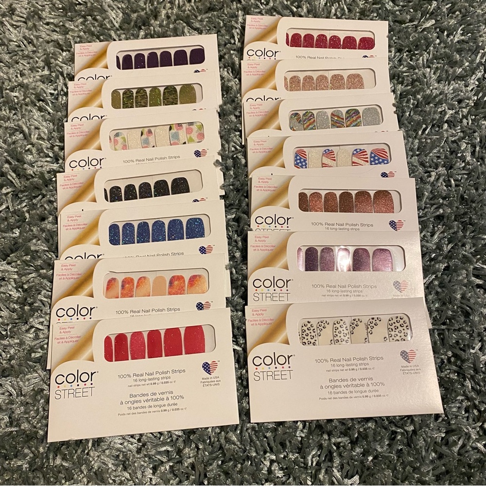 LOT 14 Color Street nail strips Tokyo Lights Ibiza Glam-ouflage Holidaze Spot on